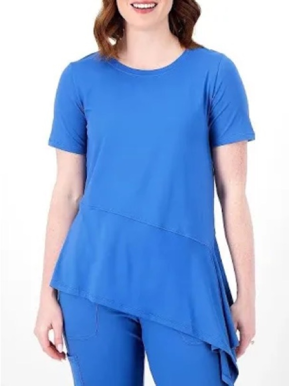 Cuddl Duds Royal Blue Short-Sleeve Asymmetric Top